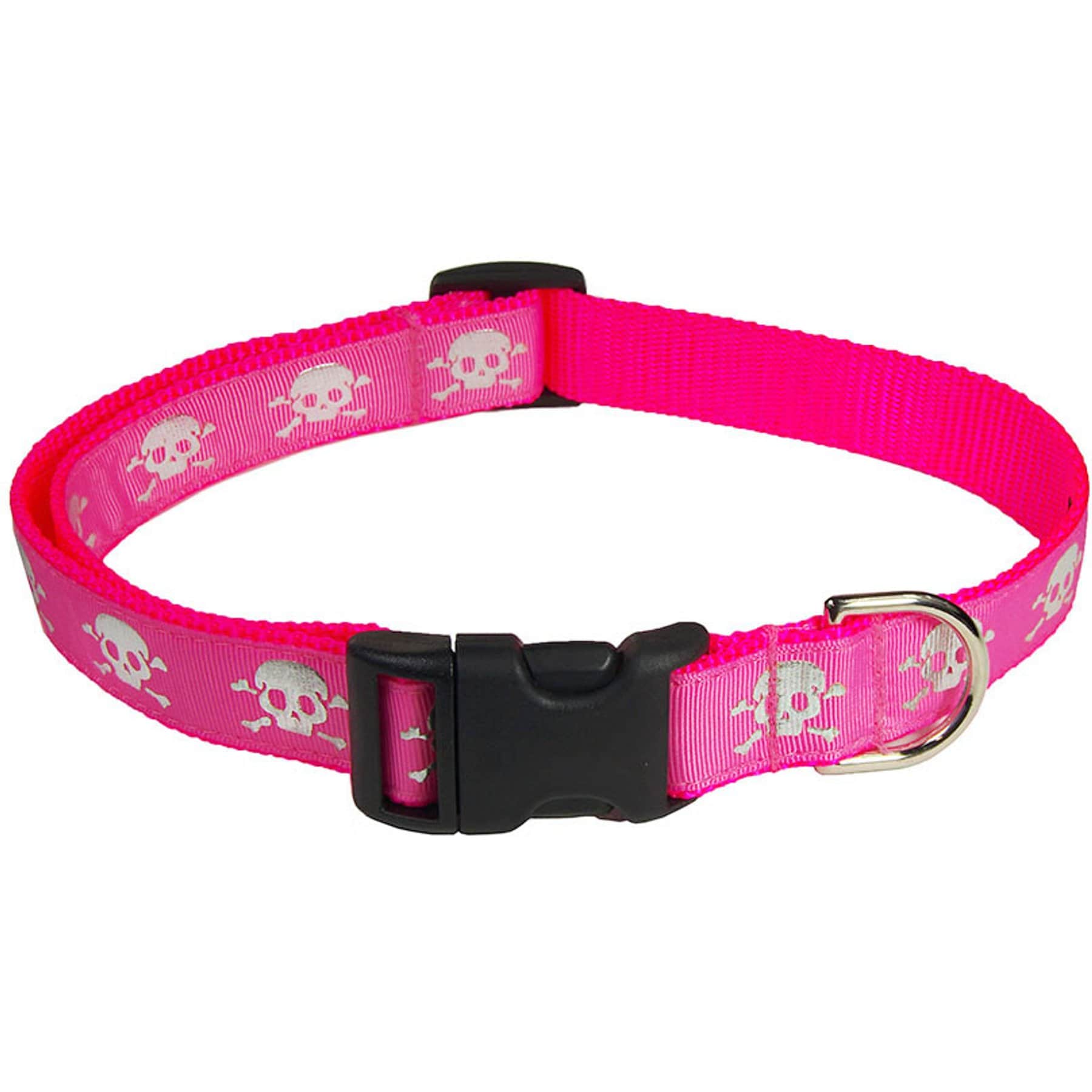 Sassy Dog Wear Reflective Skull Dog Collar, Pink, X-Small: 1/2-in wide, Adjusts 6-12-in