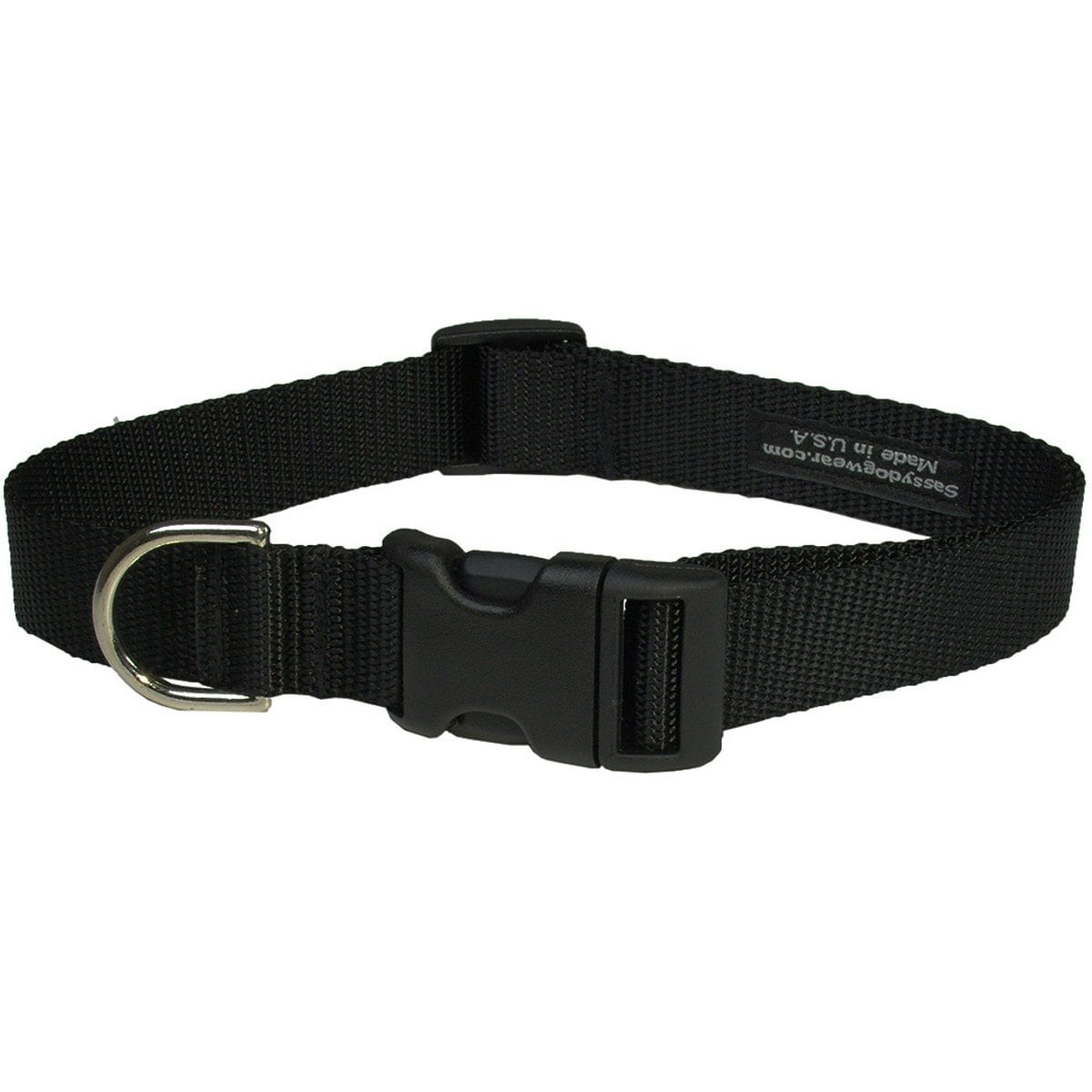 Sassy Dog Wear Nylon Webbing Dog Collar, Black, Large: 1-in wide, Adjusts 18-28-in