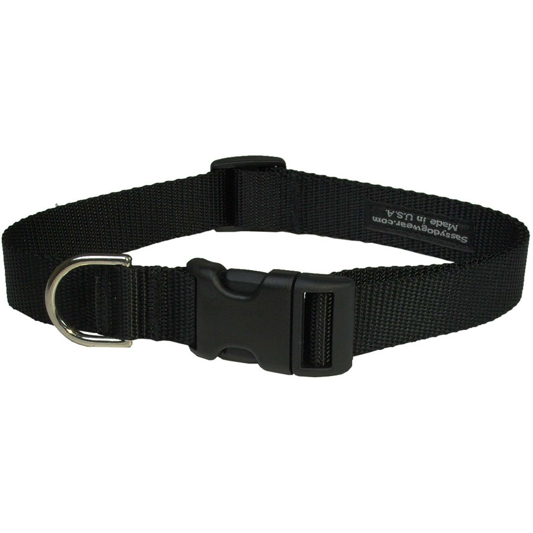 Sassy Dog Wear Nylon Webbing Dog Collar, Black, Large: 1-in wide, Adjusts 18-28-in