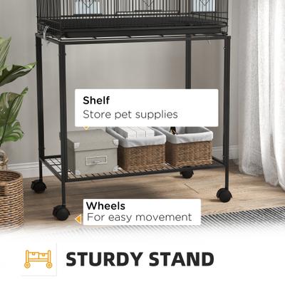 Show full view: PawHut Double Stackable Bird Cage with Stand & Removable Tray, Black, 30.25 x 17.75 x 64.5-in slide 8 of 9