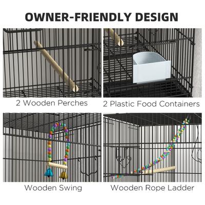 Show full view: PawHut Double Stackable Bird Cage with Stand & Removable Tray, Black, 30.25 x 17.75 x 64.5-in slide 6 of 9