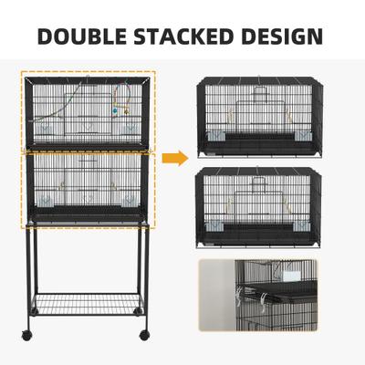 Show full view: PawHut Double Stackable Bird Cage with Stand & Removable Tray, Black, 30.25 x 17.75 x 64.5-in slide 7 of 9