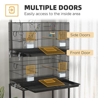 Show full view: PawHut Double Stackable Bird Cage with Stand & Removable Tray, Black, 30.25 x 17.75 x 64.5-in slide 5 of 9