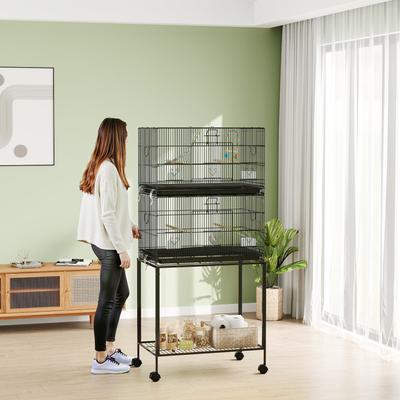 Show full view: PawHut Double Stackable Bird Cage with Stand & Removable Tray, Black, 30.25 x 17.75 x 64.5-in slide 9 of 9