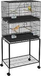 PawHut Double Stackable Bird Cage with Stand & Removable Tray, Black, 30.25 x 17.75 x 64.5-in