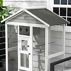 PawHut Indoor & Outdoor Wooden Bird Cage with Slide-Out Tray, Gray, 50 x 28.75 x 64.5-in slide 2 of 9