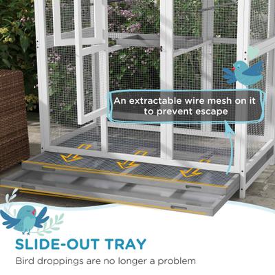 Show full view: PawHut Indoor & Outdoor Wooden Bird Cage with Slide-Out Tray, Gray, 50 x 28.75 x 64.5-in slide 5 of 9