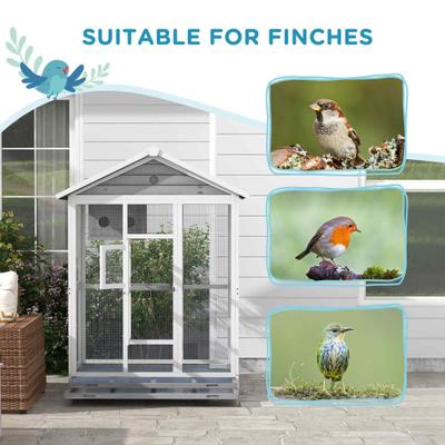Show full view: PawHut Indoor & Outdoor Wooden Bird Cage with Slide-Out Tray, Gray, 50 x 28.75 x 64.5-in slide 8 of 9