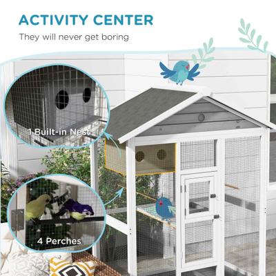 Show full view: PawHut Indoor & Outdoor Wooden Bird Cage with Slide-Out Tray, Gray, 50 x 28.75 x 64.5-in slide 6 of 9