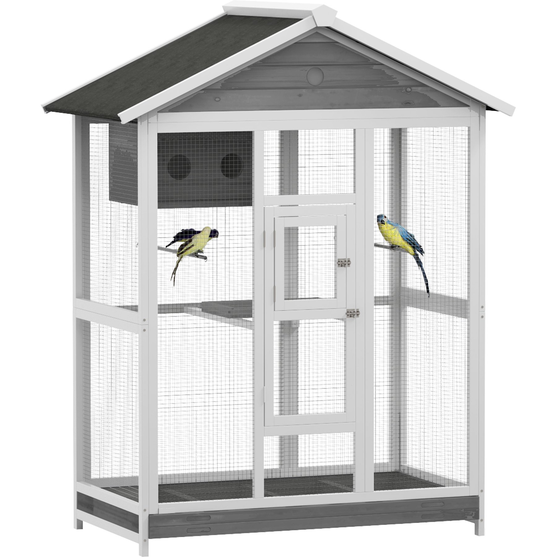 PawHut Indoor & Outdoor Wooden Bird Cage with Slide-Out Tray, Gray, 50 x 28.75 x 64.5-in