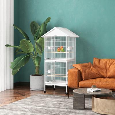 Show full view: PawHut Covered Canopy Portable Bird Cage with Storage, White, 28.25 x 28.25 x 67-in slide 2 of 9