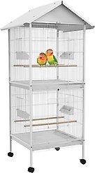 PawHut Covered Canopy Portable Bird Cage with Storage, White, 28.25 x 28.25 x 67-in
