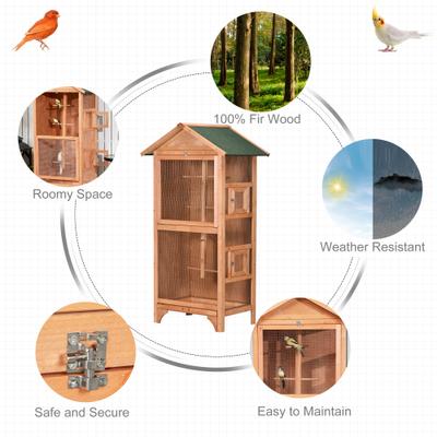 Show full view: PawHut Wooden Outdoor Bird Cage with Removable Bottom Tray, 31.75 x 22.5 x 60.25-in slide 7 of 9