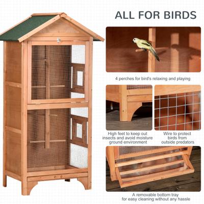 Show full view: PawHut Wooden Outdoor Bird Cage with Removable Bottom Tray, 31.75 x 22.5 x 60.25-in slide 5 of 9