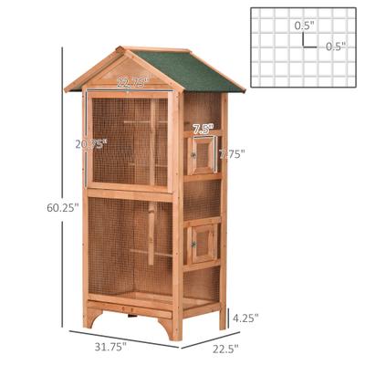 Show full view: PawHut Wooden Outdoor Bird Cage with Removable Bottom Tray, 31.75 x 22.5 x 60.25-in slide 3 of 9