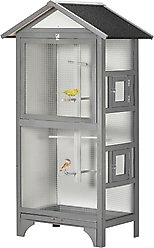 PawHut Covered Canopy Flight Bird Cage with Storage, Grey, 31.75 x 22.5 x 60.25-in