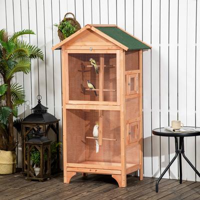 Show full view: PawHut Wooden Outdoor Bird Cage with Removable Bottom Tray, 31.75 x 22.5 x 60.25-in slide 2 of 9