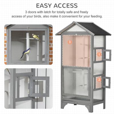 Show full view: PawHut Covered Canopy Flight Bird Cage with Storage, Grey, 31.75 x 22.5 x 60.25-in slide 6 of 9