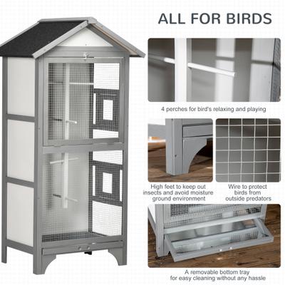 Show full view: PawHut Covered Canopy Flight Bird Cage with Storage, Grey, 31.75 x 22.5 x 60.25-in slide 5 of 9