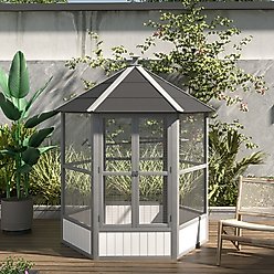 PawHut Large Wooden Hexagonal Outdoor Aviary Flight Bird Cage with Covered Roof, Light Gray, 59 x 59 x 69.75-in slide 2 of 9