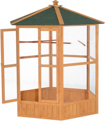 Show full view: PawHut Large Bird Cage Aviary with Handle & Wheels, Brown, 59 x 59 x 69.75-in slide 4 of 9