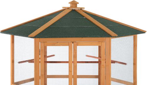 Show full view: PawHut Large Bird Cage Aviary with Handle & Wheels, Brown, 59 x 59 x 69.75-in slide 5 of 9
