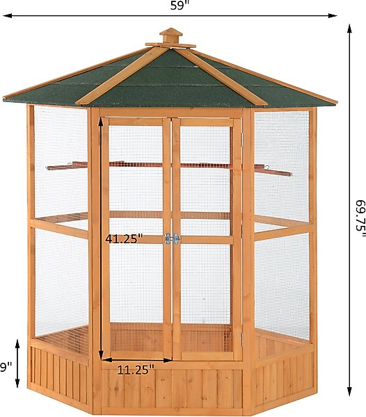 Show full view: PawHut Large Bird Cage Aviary with Handle & Wheels, Brown, 59 x 59 x 69.75-in slide 3 of 9