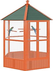 PawHut Large Bird Cage Aviary with Handle & Wheels, Brown, 59 x 59 x 69.75-in