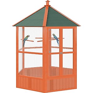 PawHut Large Bird Cage Aviary with Handle & Wheels, Brown, 59 x 59 x 69.75-in