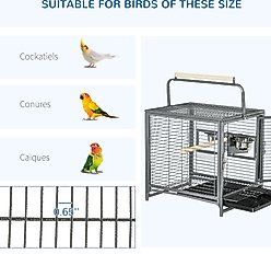 PawHut Heavy Duty Wrought Iron Travel Bird Cage Carrier with Handle, Black, 19 x 15 x 25.5-in slide 2 of 9