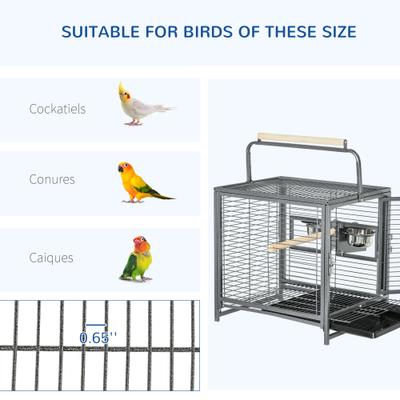 Show full view: PawHut Heavy Duty Wrought Iron Travel Bird Cage Carrier with Handle, Black, 19 x 15 x 25.5-in slide 7 of 9
