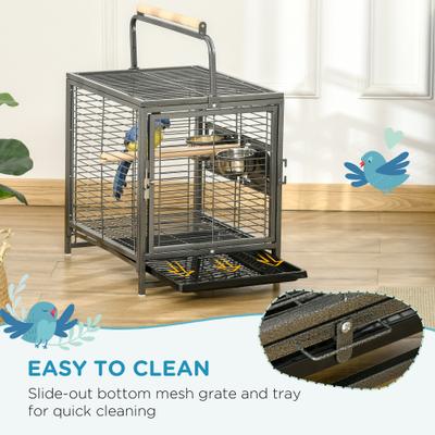 Show full view: PawHut Heavy Duty Wrought Iron Travel Bird Cage Carrier with Handle, Black, 19 x 15 x 25.5-in slide 4 of 9