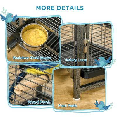Show full view: PawHut Heavy Duty Wrought Iron Travel Bird Cage Carrier with Handle, Black, 19 x 15 x 25.5-in slide 6 of 9