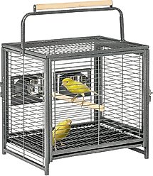 PawHut Heavy Duty Wrought Iron Travel Bird Cage Carrier with Handle, Black, 19 x 15 x 25.5-in