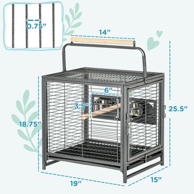 Show full view: PawHut Heavy Duty Wrought Iron Travel Bird Cage Carrier with Handle, Black, 19 x 15 x 25.5-in slide 3 of 9