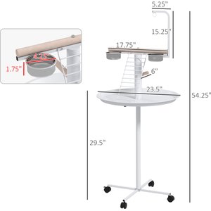 PawHut Portable Bird Play Stand, White, 23.5 x 23.5 x 54.25-in