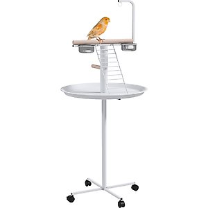 PawHut Portable Bird Play Stand, White, 23.5 x 23.5 x 54.25-in