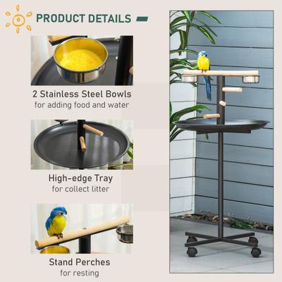 Show full view: PawHut Portable Bird Play Stand, Grey, 23.5 x 23.5 x 43.75-in slide 5 of 10