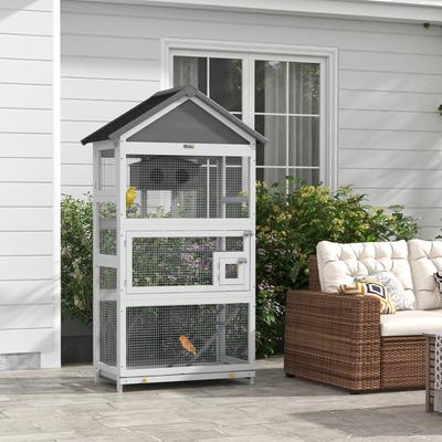 Show full view: PawHut Metal Bird Cage with Removable Tray, Gray, 36.2 x 20.5 x 67.3-in slide 2 of 9
