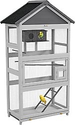PawHut Metal Bird Cage with Removable Tray, Gray, 36.2 x 20.5 x 67.3-in