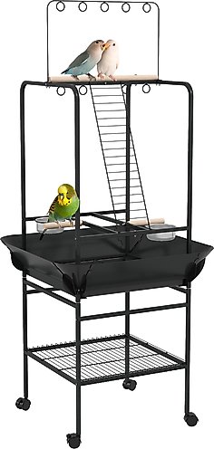 PawHut 27.2-in Wooden Parrot Bird Stand with Toy, Gray