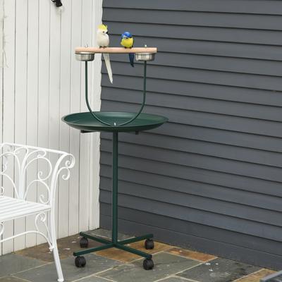 Show full view: PawHut Bird Play Stand with Wheels, Green, 23.5 x 23.5 x 48-in slide 2 of 9