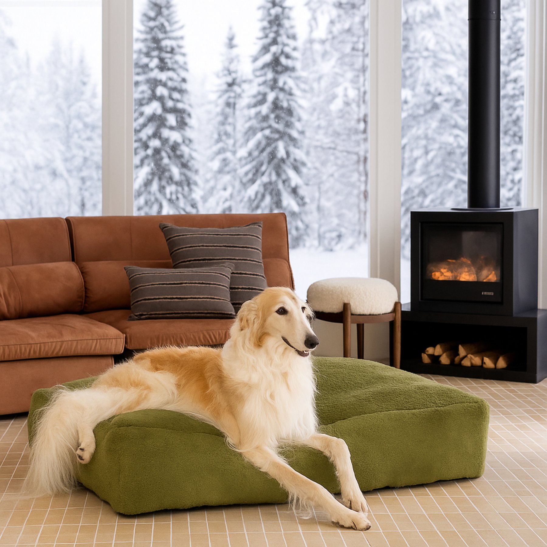 Allisandro Luxurious Faux Fur Orthopedic Pillow Dog Bed, Green, Large