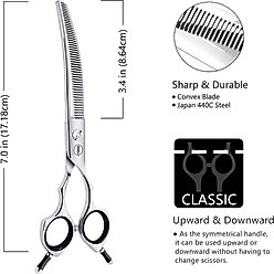HASHIMOTO Curved Thinning Dog & Cat Grooming Shears, Silver, 7.0-in slide 2 of 5