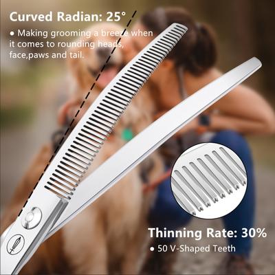 Show full view: HASHIMOTO Curved Thinning Dog & Cat Grooming Shears, Silver, 7.0-in slide 3 of 5