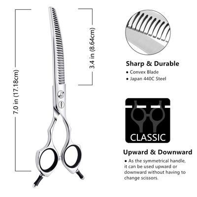 Show full view: HASHIMOTO Curved Chunkers Dog & Cat Grooming Shears, Silver, 7.0-in slide 3 of 6