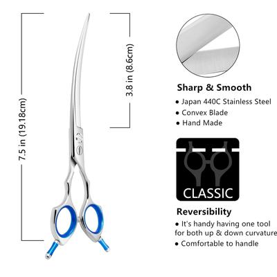 Show full view: HASHIMOTO Curved Dog & Cat Grooming Scissors, Silver, 7.5-in slide 2 of 6