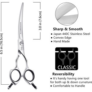 HASHIMOTO Curved Dog & Cat Grooming Scissors, Silver, 6.5-in