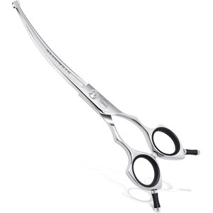 HASHIMOTO Curved Dog & Cat Grooming Scissors with Safety Round Tips, Silver, 6.5-in