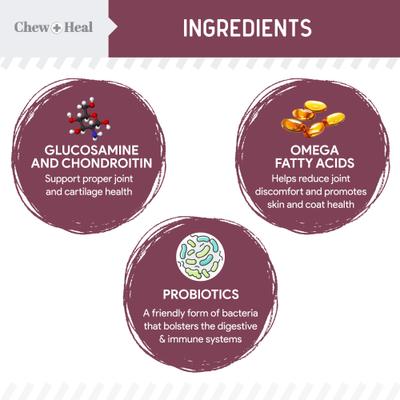 Show full view: Chew + Heal Senior 12-In-1 Advanced Multivitamin Soft Chews Supplement for Senior Dogs, 120 count slide 5 of 11